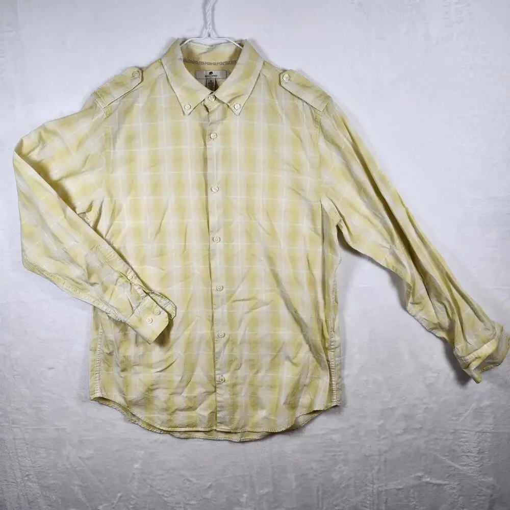 Banana Republic Medium Button Down Shirt Yellow Plaid Organic Cotton Long Sleeve
